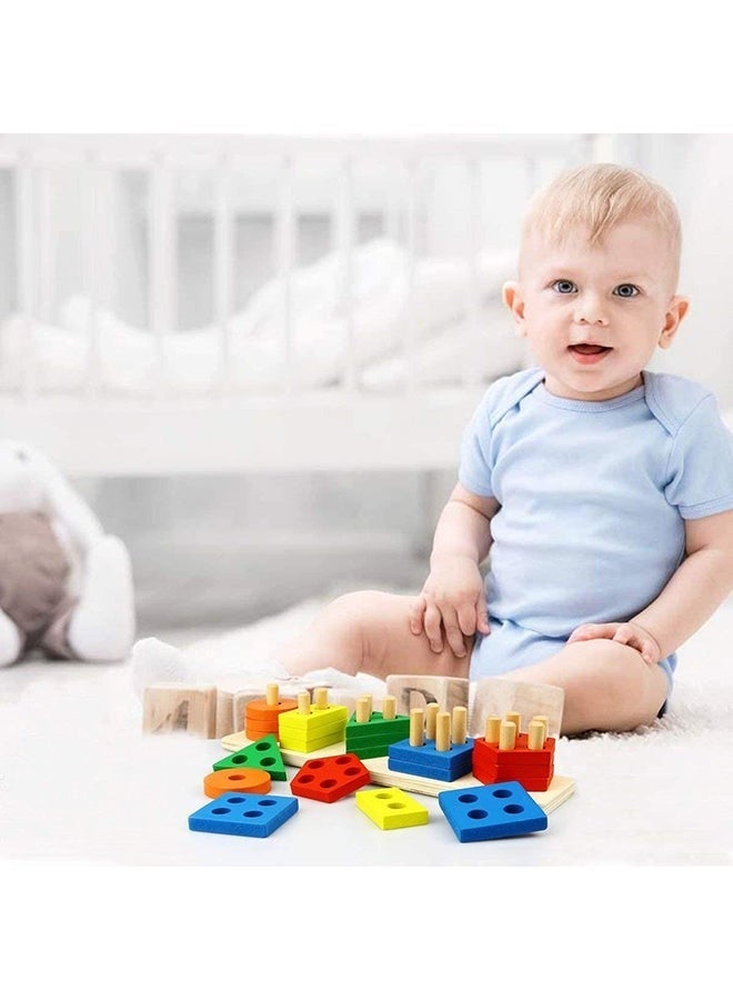 Toys For 1 to 3-Year-Old Boys Girls Toddlers, Wooden Sorting And Stacking Toys For Toddlers And Kids Preschool, Educational Toys, Color Recognition Stacker Shape Sorter, Learning Puzzles Gift - Image 2