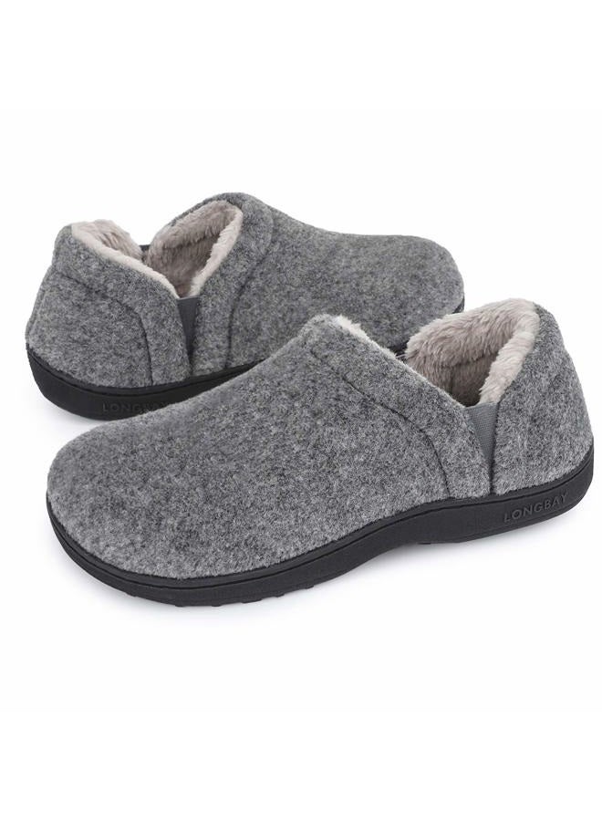 LongBay Men's Slippers Warm Bedroom Memory Foam House Shoes Slip-On for Indoor Outdoor Winter, Light Gray, 7-8 - Image 1