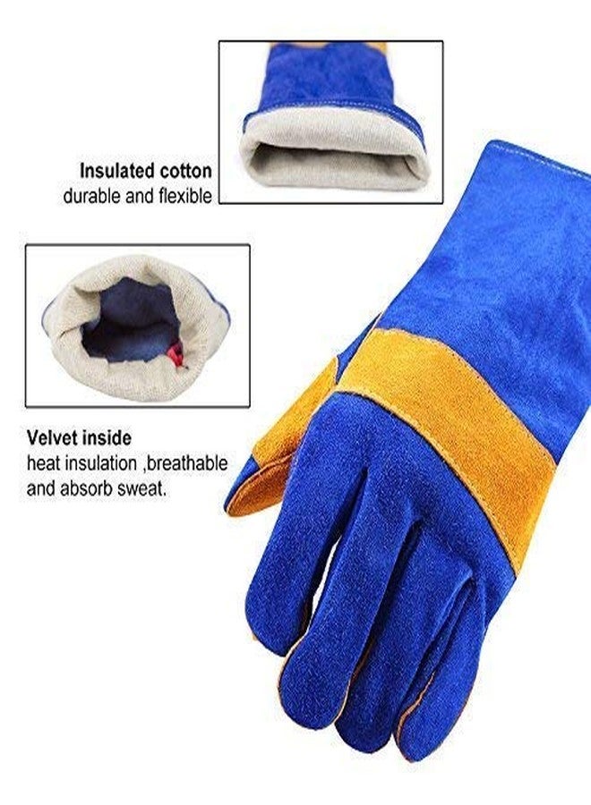 Jupiter Industries Animal Handling Leather Gloves Kevlar Gauntlet for Saftey Against Cats, Dogs, Reptile, Birds, Snakes (16 inches - (Pack of 1 Pair), Blue-Yellow) - Image 2