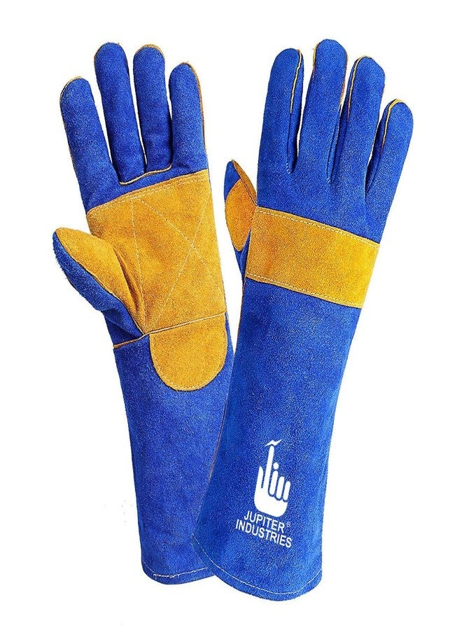 Jupiter Industries Animal Handling Leather Gloves Kevlar Gauntlet for Saftey Against Cats, Dogs, Reptile, Birds, Snakes (16 inches - (Pack of 1 Pair), Blue-Yellow) - Image 1