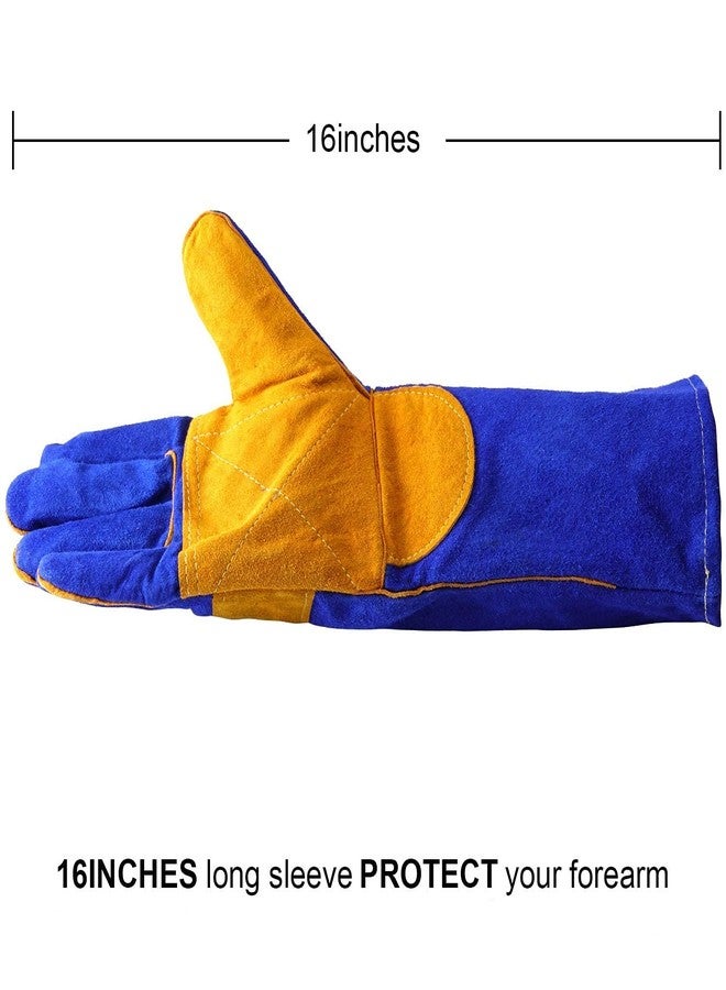 Jupiter Industries Animal Handling Leather Gloves Kevlar Gauntlet for Saftey Against Cats, Dogs, Reptile, Birds, Snakes (16 inches - (Pack of 1 Pair), Blue-Yellow) - Image 3