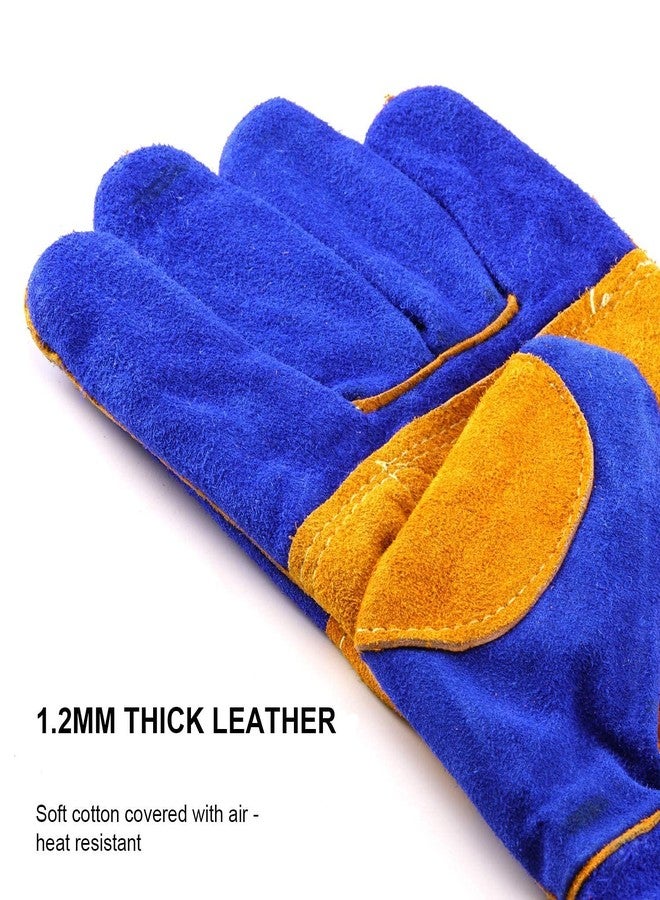 Jupiter Industries Animal Handling Leather Gloves Kevlar Gauntlet for Saftey Against Cats, Dogs, Reptile, Birds, Snakes (16 inches - (Pack of 1 Pair), Blue-Yellow) - Image 5