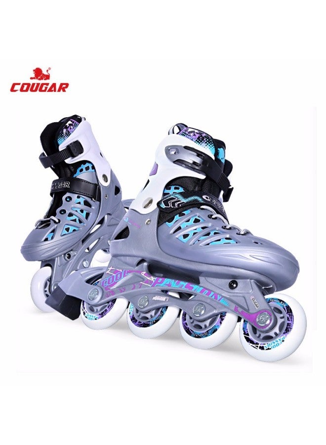 Cougar Adult Adjustable Size Roller Skates, Inline Skates, Silver Purple, Size M - Image 1