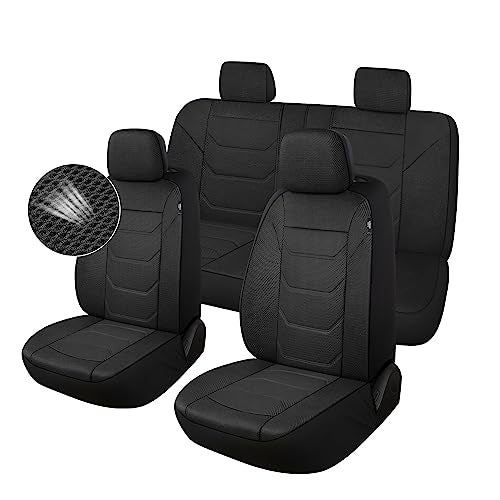 Pariiaotin 3D Air Mesh Car Seat Cover Full Sets Washable and Breathable Premium Cloth Automotive Vehicle Seat Covers for Cars Interior, Universal Fit for Most Cars, Sedan, Truck, SUV(Black) - Image 1