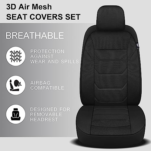 Pariiaotin 3D Air Mesh Car Seat Cover Full Sets Washable and Breathable Premium Cloth Automotive Vehicle Seat Covers for Cars Interior, Universal Fit for Most Cars, Sedan, Truck, SUV(Black) - Image 4
