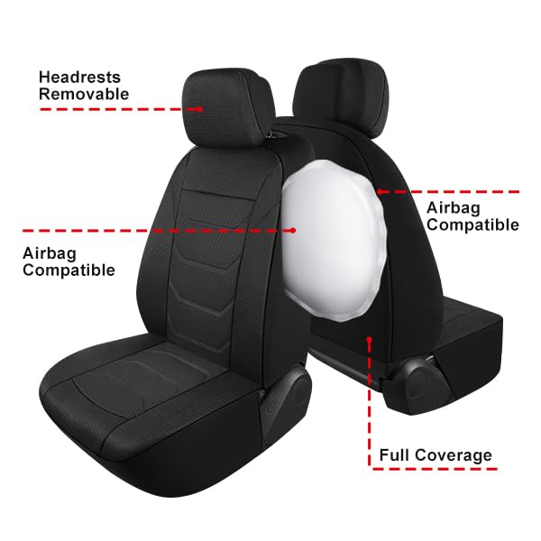 Pariiaotin 3D Air Mesh Car Seat Cover Full Sets Washable and Breathable Premium Cloth Automotive Vehicle Seat Covers for Cars Interior, Universal Fit for Most Cars, Sedan, Truck, SUV(Black) - Image 5