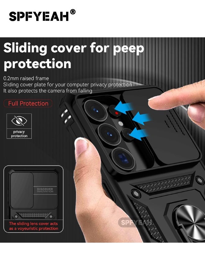 SPFYEAH Samsung Galaxy S26 Ultra Case with HD Tempered Glass Screen Protector, Slide Camera Cover, Built-in 360° Rotate Ring Kickstand, Heavy Duty Shockproof Drop Proof Case for Samsung Galaxy S26 Ultra 6.9 inch (Black, 1+1 Pack) - Image 2