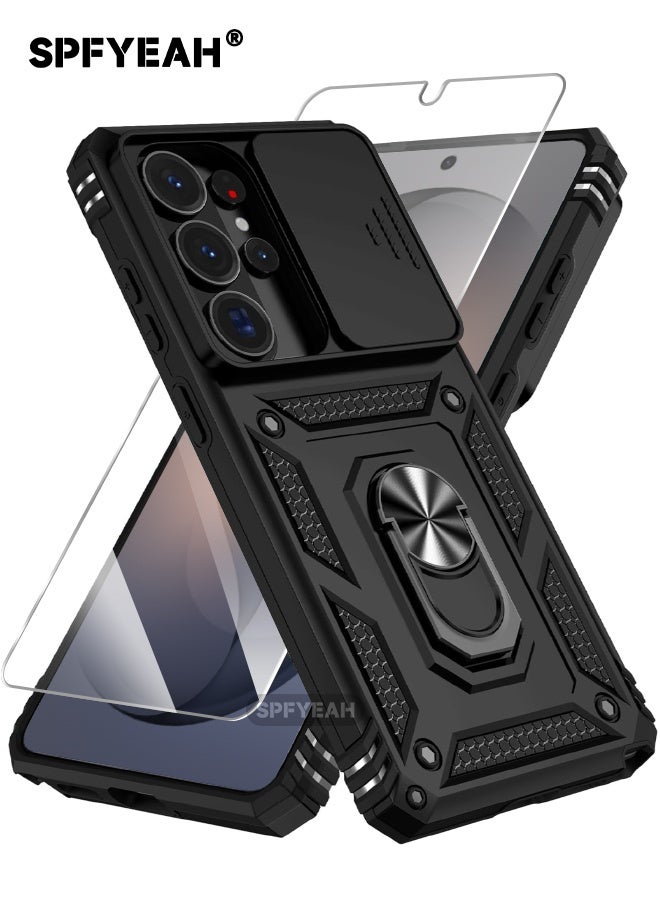 SPFYEAH Samsung Galaxy S26 Ultra Case with HD Tempered Glass Screen Protector, Slide Camera Cover, Built-in 360° Rotate Ring Kickstand, Heavy Duty Shockproof Drop Proof Case for Samsung Galaxy S26 Ultra 6.9 inch (Black, 1+1 Pack) - Image 1