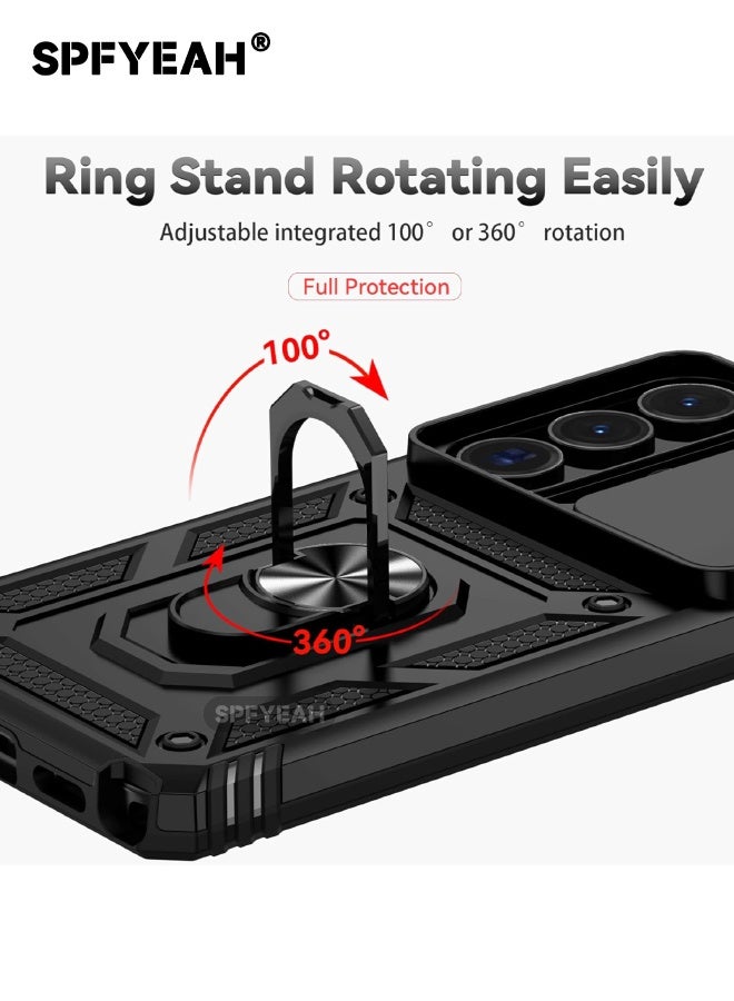 SPFYEAH Samsung Galaxy S26 Ultra Case with HD Tempered Glass Screen Protector, Slide Camera Cover, Built-in 360° Rotate Ring Kickstand, Heavy Duty Shockproof Drop Proof Case for Samsung Galaxy S26 Ultra 6.9 inch (Black, 1+1 Pack) - Image 4