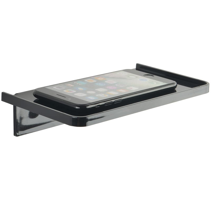 JDYOOMI Acrylic Floating Wall Shelves - Small Stick-on Wall Mounted Phone Shelf Holder Wipes Rack Smart Speaker Shelf for Bathroom,Kitchen,Toilet,Bedroom,Office - Black - Image 1