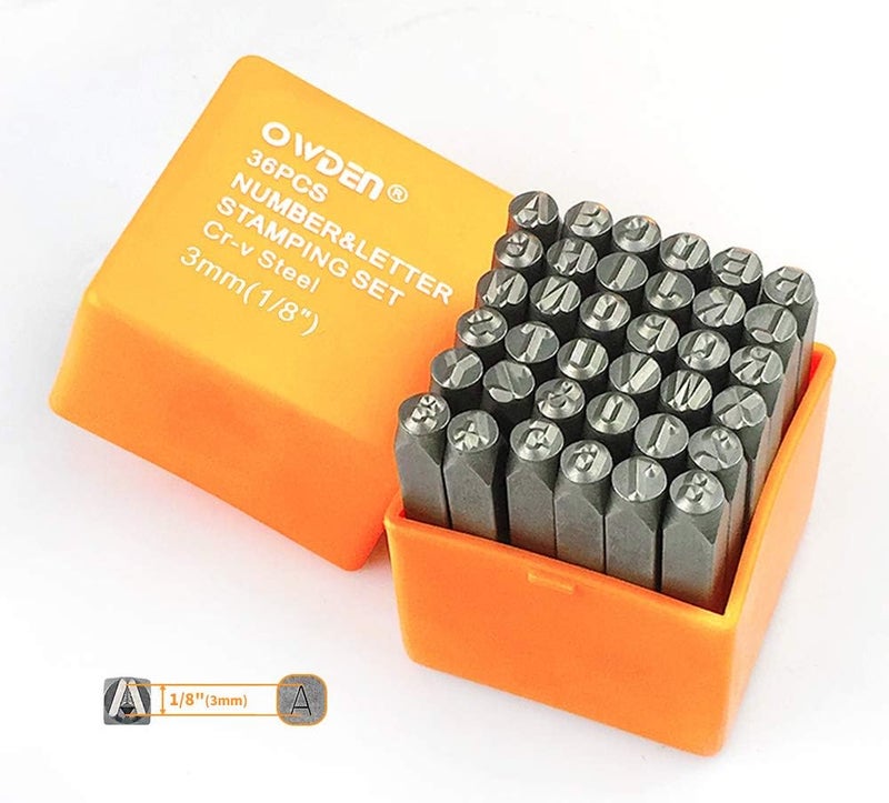 OWDEN Professional 36Pcs. Steel Metal Stamping Tool Set,(1/8”) 3mm,Steel Number and Letter Punch Set,Alloy Steel Made HRC 58-62 for Jewelry Craft Stamping. - Image 1