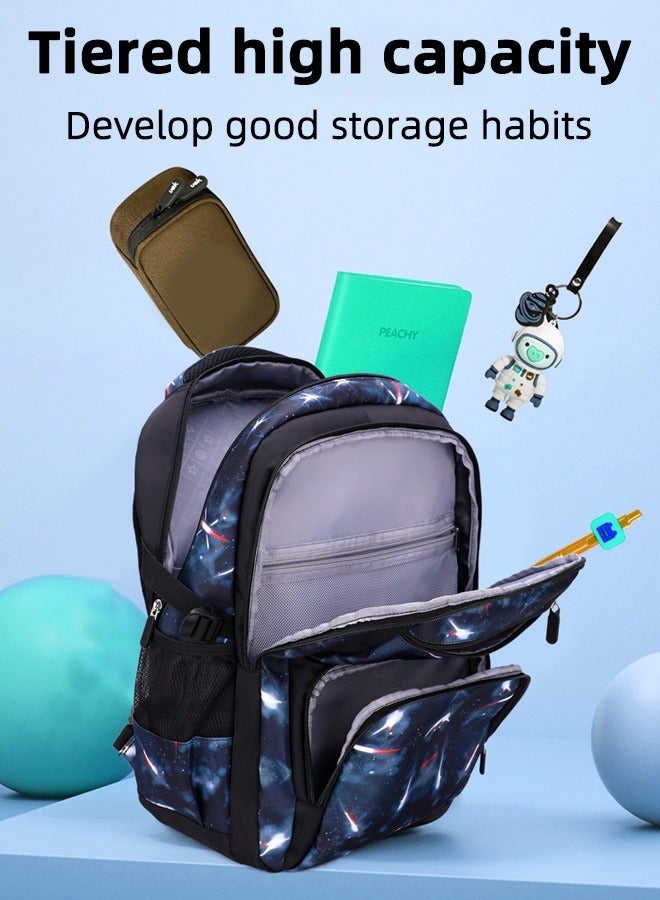جوي شيك حقيبة ظهر مدرسية عادية للمرحلة الابتدائية والإعدادية حقيبة كتب متينة وخفيفة الوزن وقابلة للتنفس مجموعة حقيبة ظهر سماء مرصعة بالنجوم مع حقيبة غداء - Image 2