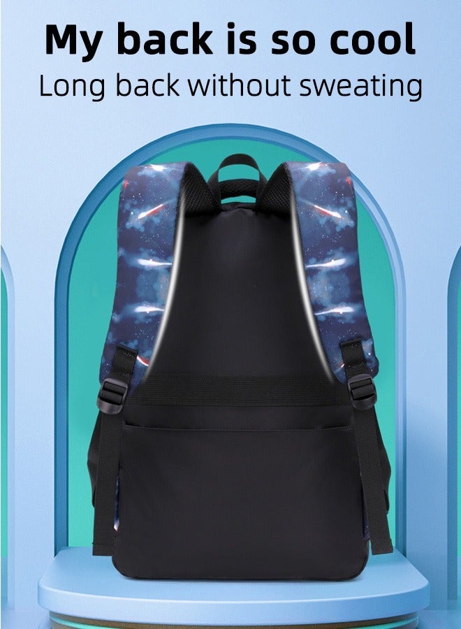 جوي شيك حقيبة ظهر مدرسية عادية للمرحلة الابتدائية والإعدادية حقيبة كتب متينة وخفيفة الوزن وقابلة للتنفس مجموعة حقيبة ظهر سماء مرصعة بالنجوم مع حقيبة غداء - Image 3