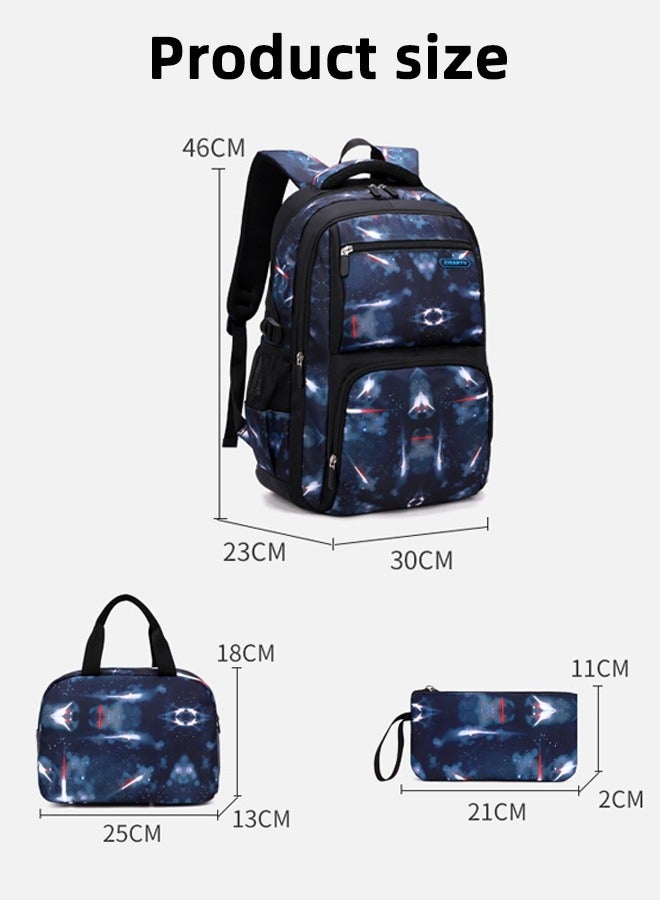جوي شيك حقيبة ظهر مدرسية عادية للمرحلة الابتدائية والإعدادية حقيبة كتب متينة وخفيفة الوزن وقابلة للتنفس مجموعة حقيبة ظهر سماء مرصعة بالنجوم مع حقيبة غداء - Image 5