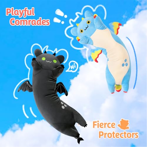 PEACH CAT Long Dragon Cat Plush Pillow Cute Dragon Cat Stuffed Animal for Boys and Girls Black 19.6" - Image 2