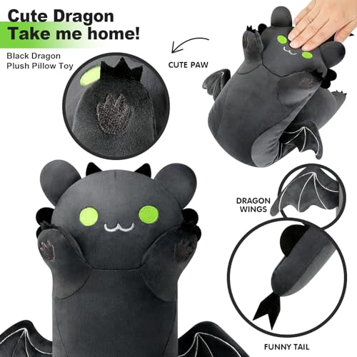 PEACH CAT Long Dragon Cat Plush Pillow Cute Dragon Cat Stuffed Animal for Boys and Girls Black 19.6" - Image 4