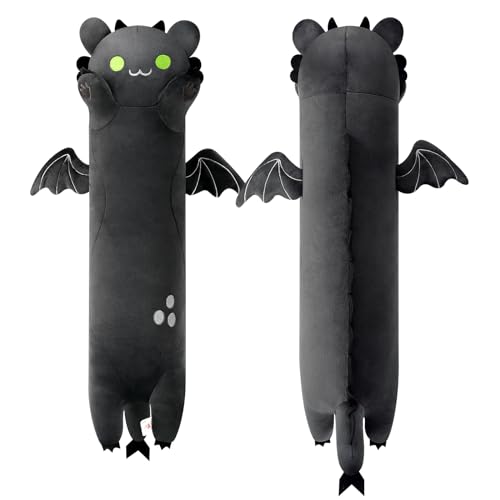 PEACH CAT Long Dragon Cat Plush Pillow Cute Dragon Cat Stuffed Animal for Boys and Girls Black 19.6" - Image 1