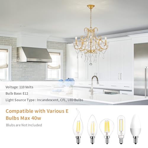 ANJIADENGSHI Crystal Chandelier, 5-Light Gold Chandelier for Dining Room Light Fixture, K9 Crystal Pendant Ceiling Light Fixture, Modern Candle Chandelier for Living Room Kitchen Island Entryway Bedroom - Image 4