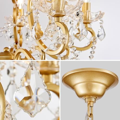 ANJIADENGSHI Crystal Chandelier, 5-Light Gold Chandelier for Dining Room Light Fixture, K9 Crystal Pendant Ceiling Light Fixture, Modern Candle Chandelier for Living Room Kitchen Island Entryway Bedroom - Image 5