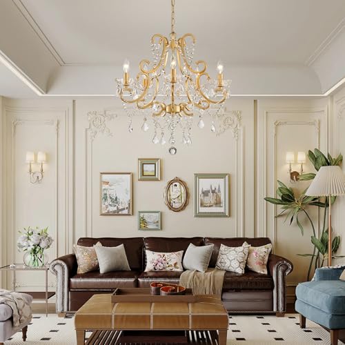 ANJIADENGSHI Crystal Chandelier, 5-Light Gold Chandelier for Dining Room Light Fixture, K9 Crystal Pendant Ceiling Light Fixture, Modern Candle Chandelier for Living Room Kitchen Island Entryway Bedroom - Image 2