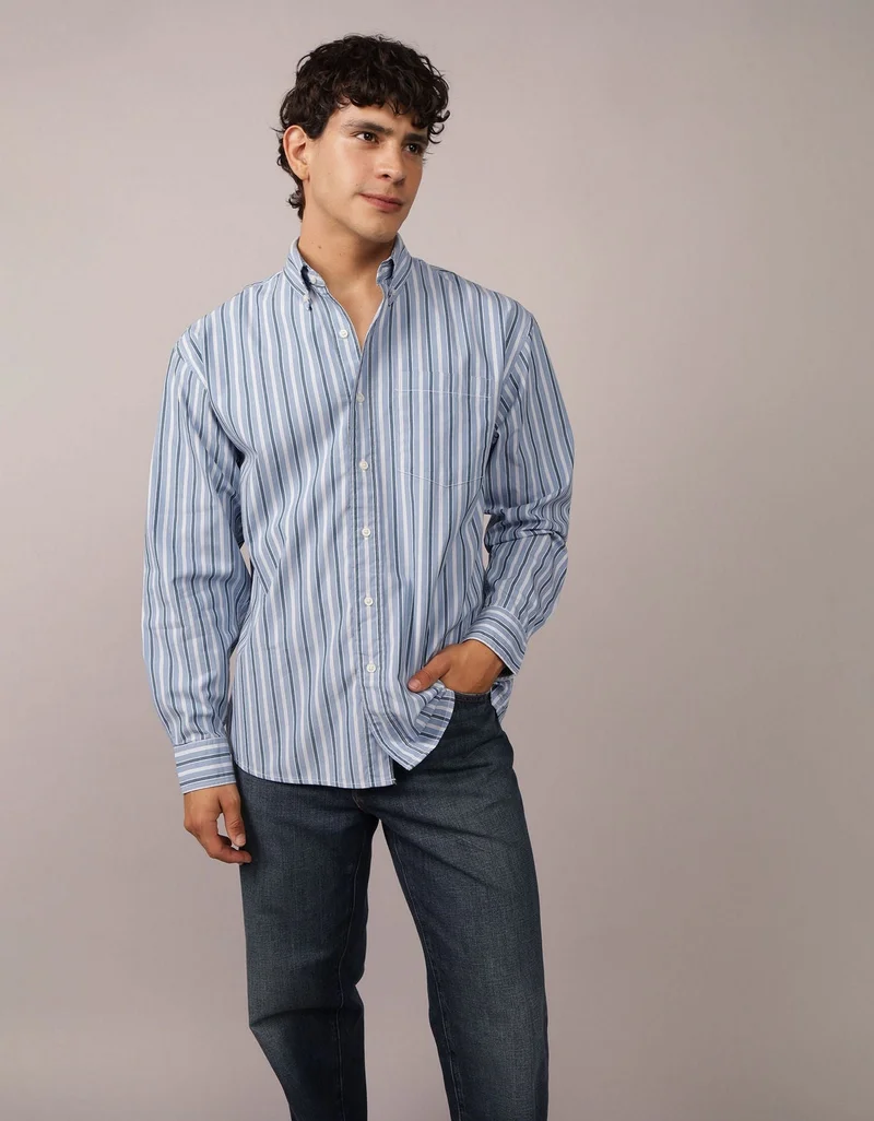 AE Everyday Poplin Striped Button-Up Shirt