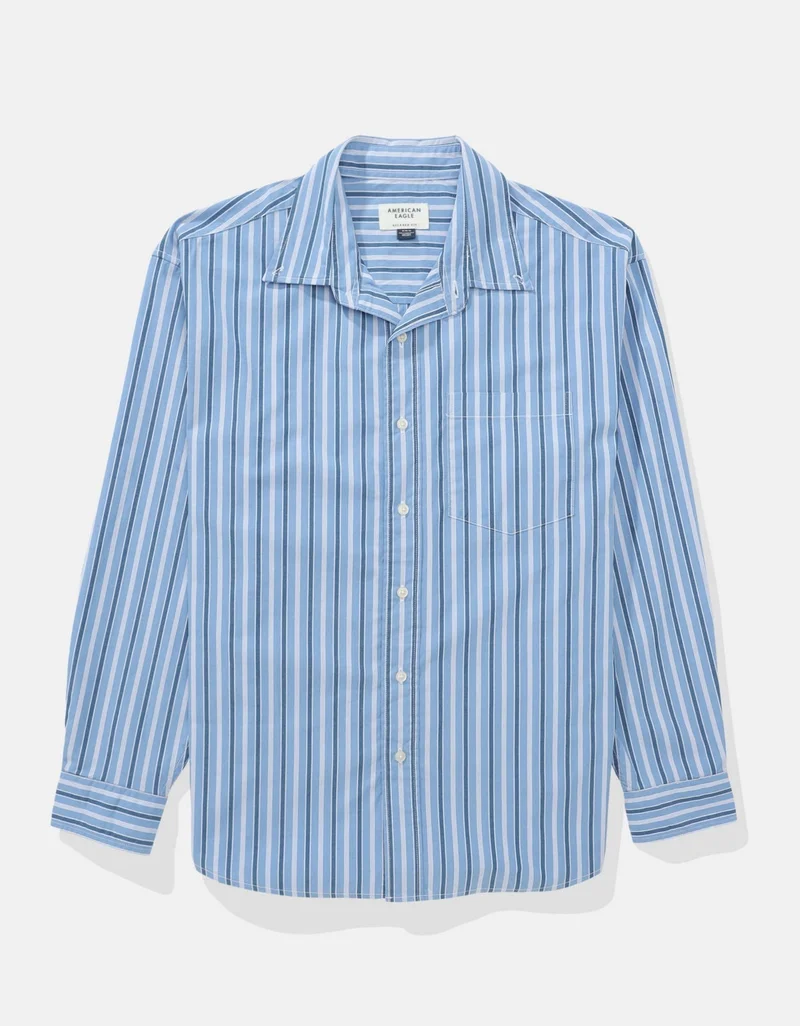 American Eagle  AE Everyday Poplin Striped Button-Up Shirt for Men | Best Price UAE