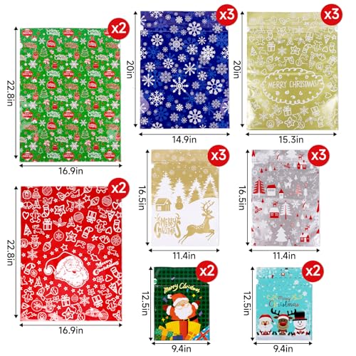 joycraft 20 Pcs Christmas Bags with Drawstring Assorted Sizes Foil Holiday Gift Wrapping Bags Colorful Christmas Party Favor pouchs for Toys Dolls DIY Craft Candy - Image 3