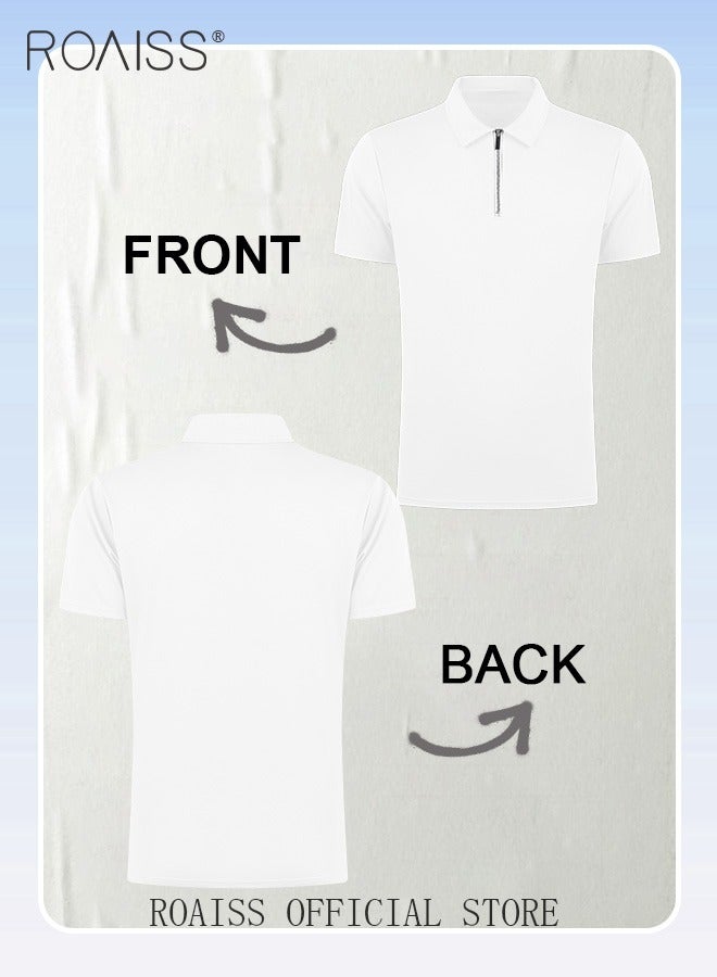 roaiss Men's Polo Shirt Solid Color Short Sleeve Lapel T-Shirt Casual Fit Tops - Image 3