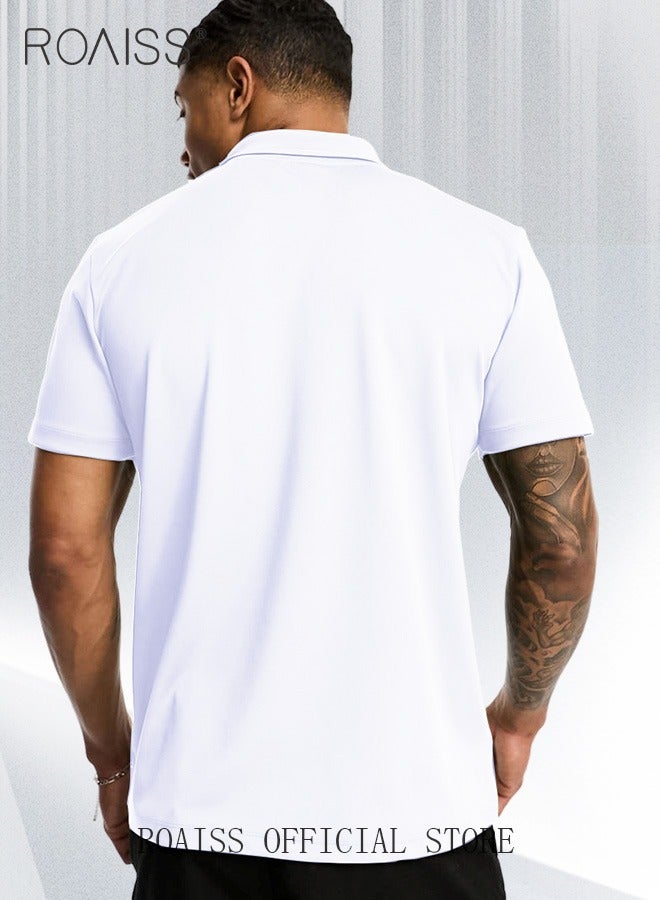 roaiss Men's Polo Shirt Solid Color Short Sleeve Lapel T-Shirt Casual Fit Tops - Image 2