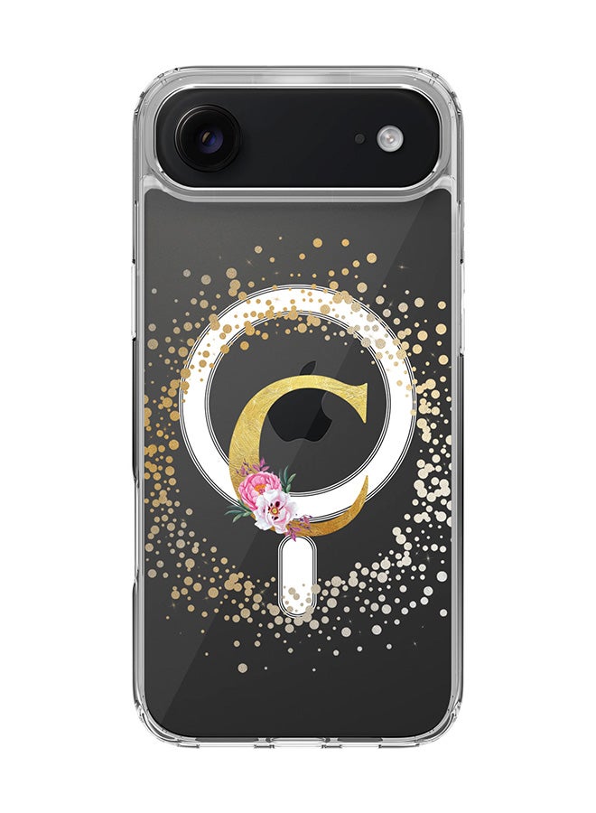 Stylizedd Classic Clear MagSafe Case for iPhone 17 Air , Hybrid Soft Case Flexible Edges Anti Drop TPU PC Gel Thin Transparent Cover [ Designed for iPhone 17 Air ] - Custom Monogram Initial Letter Floral Pattern Alphabet - C  (Clear )