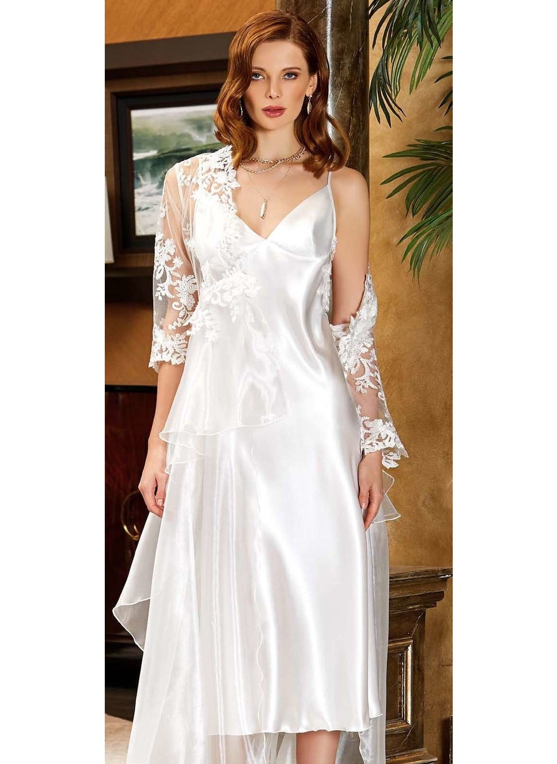 Jeremi - 905 Dowry Silk Satin Lace Tulle Long Six Set - Ecru - Image 1