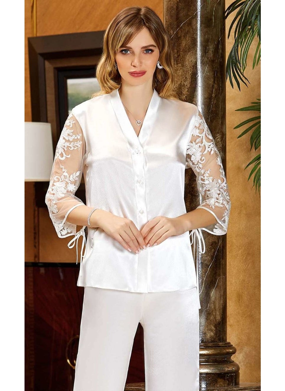 Jeremi - 905 Dowry Silk Satin Lace Tulle Long Six Set - Ecru - Image 1