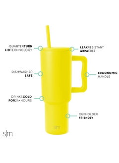 Simple Modern Simple Modern 40 oz Tumbler with Handle and Straw Lid | Insulated Cup Reusable Stainless Steel Water Bottle Travel Mug Cupholder Friendly | Gifts for Women Men Him Her | Trek Collection | Canary  - Image 2