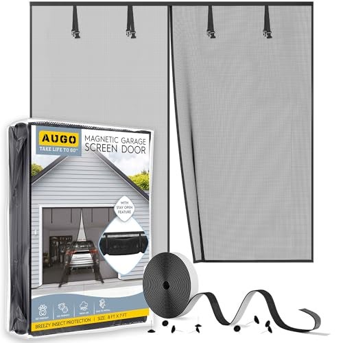 AUGO Garage Door Screen Magnetic Closure - Garage Screen Doors for 1 Car Garage Pull Down - Magnetic Screen Door Mesh - Heavy Duty Weighted Bottom- Pet & Kid Friendly - Keep Open Feature - 8' x 7' - Image 1