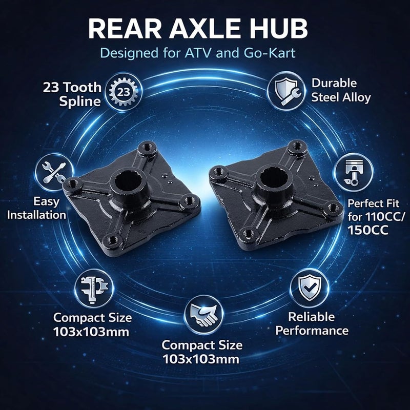 23 Tooth Spline 4 Stud Wheel Rear Axle Hub, Steel Alloy, 2pcs - Durable Replacement, Fit for 110CC 150CC Quad Bike ATV Dune Go Kart - Image 2