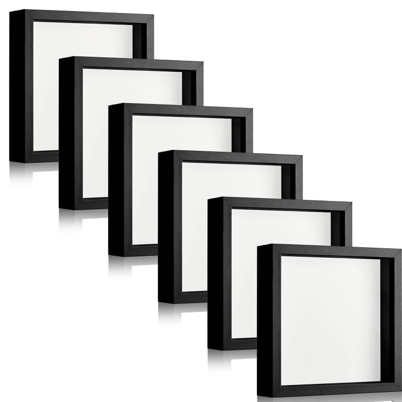 Tuanse 6 Pieces Shadow Box Picture Frame Square Shadow Boxes Display Cases for Sports Memorabilia Baby Items Wedding Memories Crafts Pins Awards Medals Tickets and Photos (5 x 5 Inch Black) - Image 1