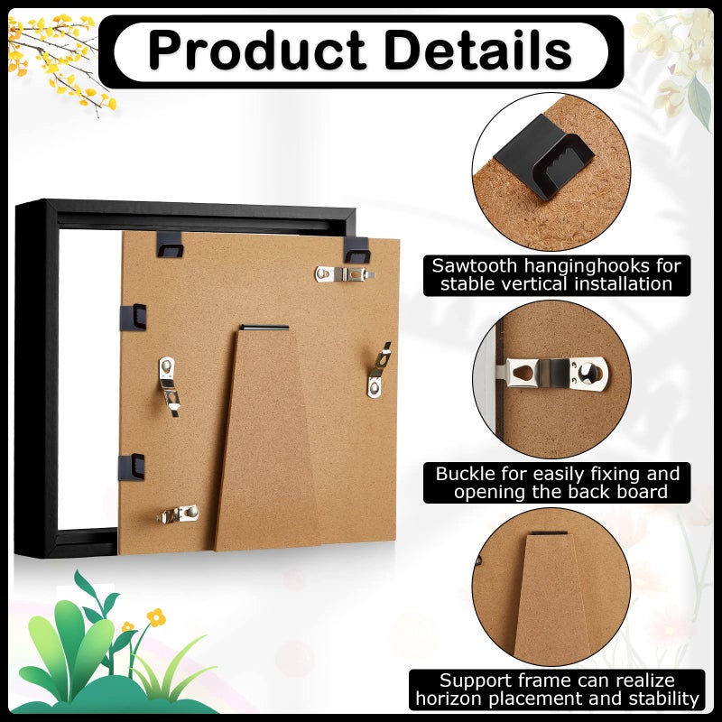 Tuanse 6 Pieces Shadow Box Picture Frame Square Shadow Boxes Display Cases for Sports Memorabilia Baby Items Wedding Memories Crafts Pins Awards Medals Tickets and Photos (5 x 5 Inch Black) - Image 3