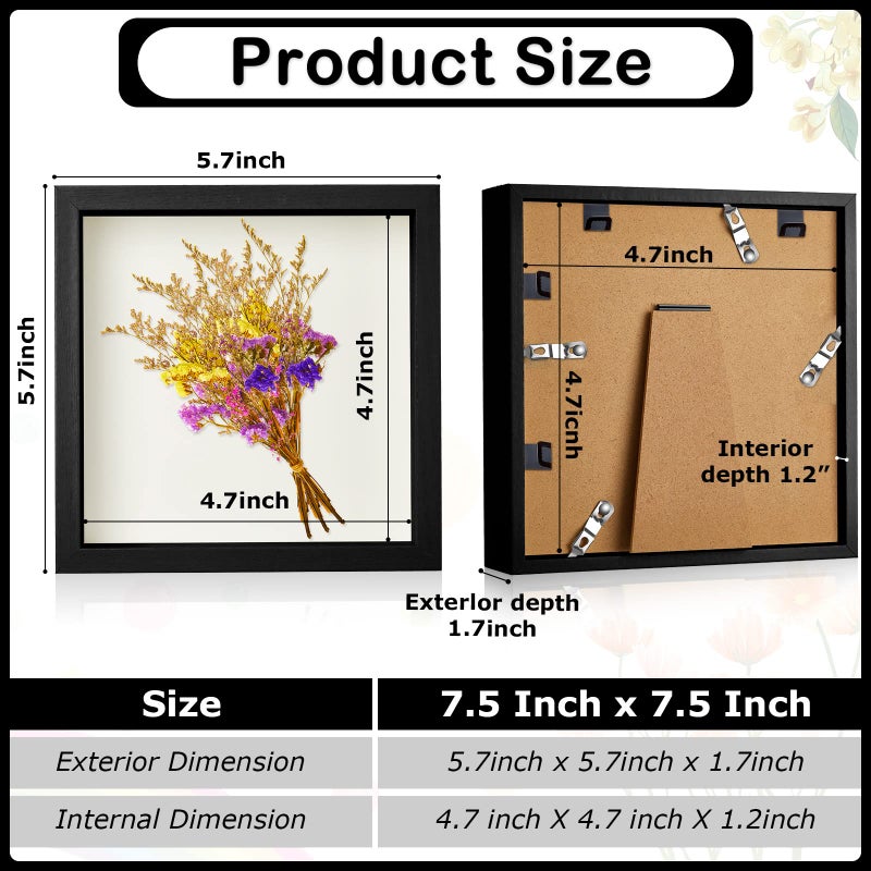Tuanse 6 Pieces Shadow Box Picture Frame Square Shadow Boxes Display Cases for Sports Memorabilia Baby Items Wedding Memories Crafts Pins Awards Medals Tickets and Photos (5 x 5 Inch Black) - Image 2