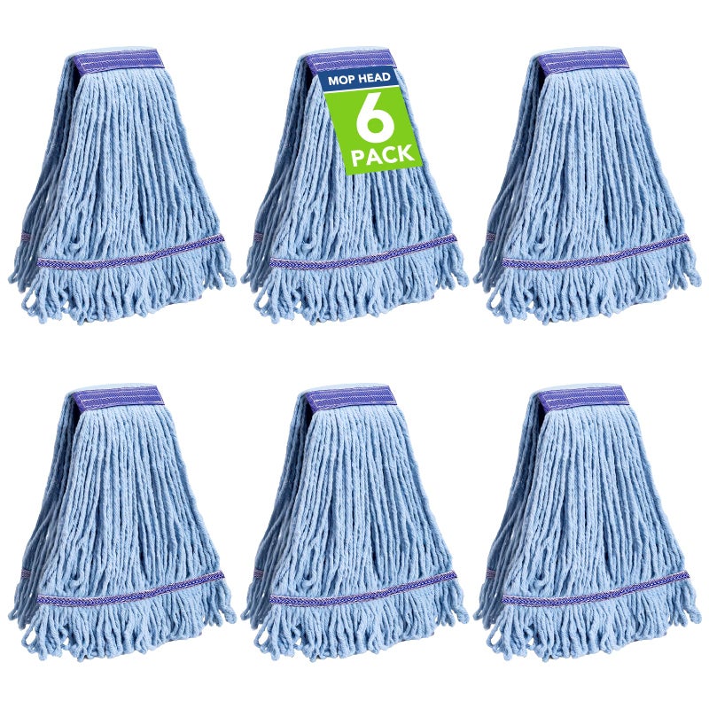 Zeefpod 6 Pack Commercial Mop Head Replacement â€“ Heavy Duty Mop Head for General and Floor Cleaning | Industrial Wet Mops | Washable Refill, Reusable, Looped End Mopheads | Hardwood, Concrete - Image 1