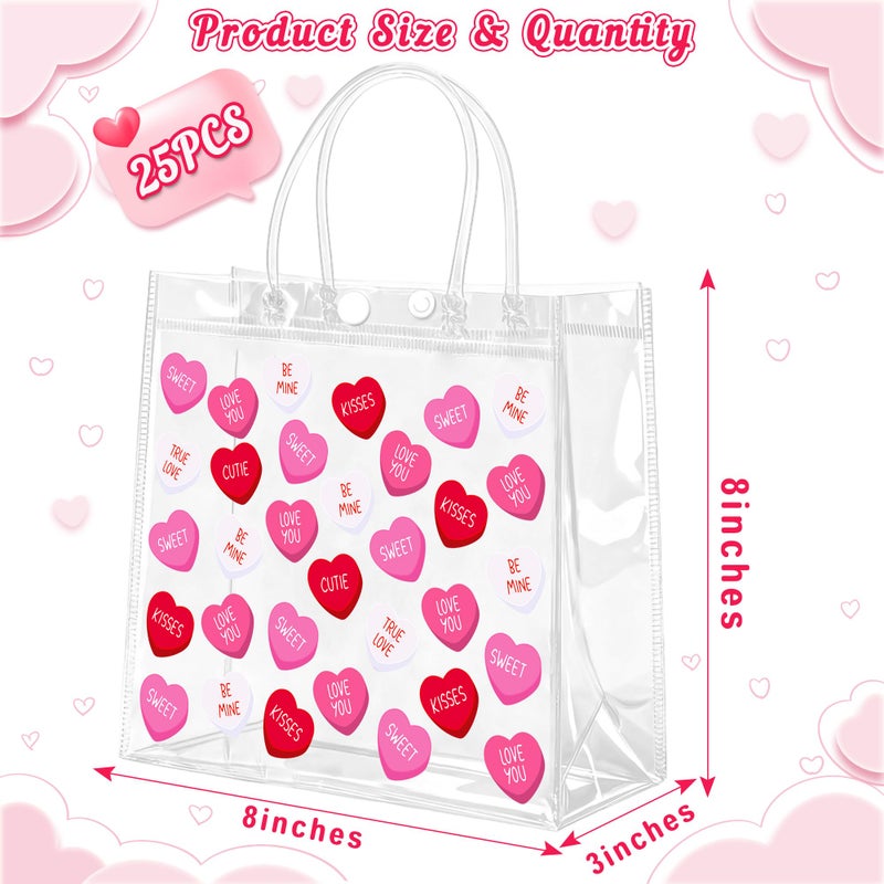 Renbuzhu 25PCS Valentineâ€™s Day Clear PVC Gift Bags Bulk Valentines Transparent Hear Sayings Bag Galentines Reusable Tote - Image 3