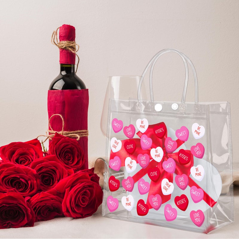 Renbuzhu 25PCS Valentineâ€™s Day Clear PVC Gift Bags Bulk Valentines Transparent Hear Sayings Bag Galentines Reusable Tote - Image 5