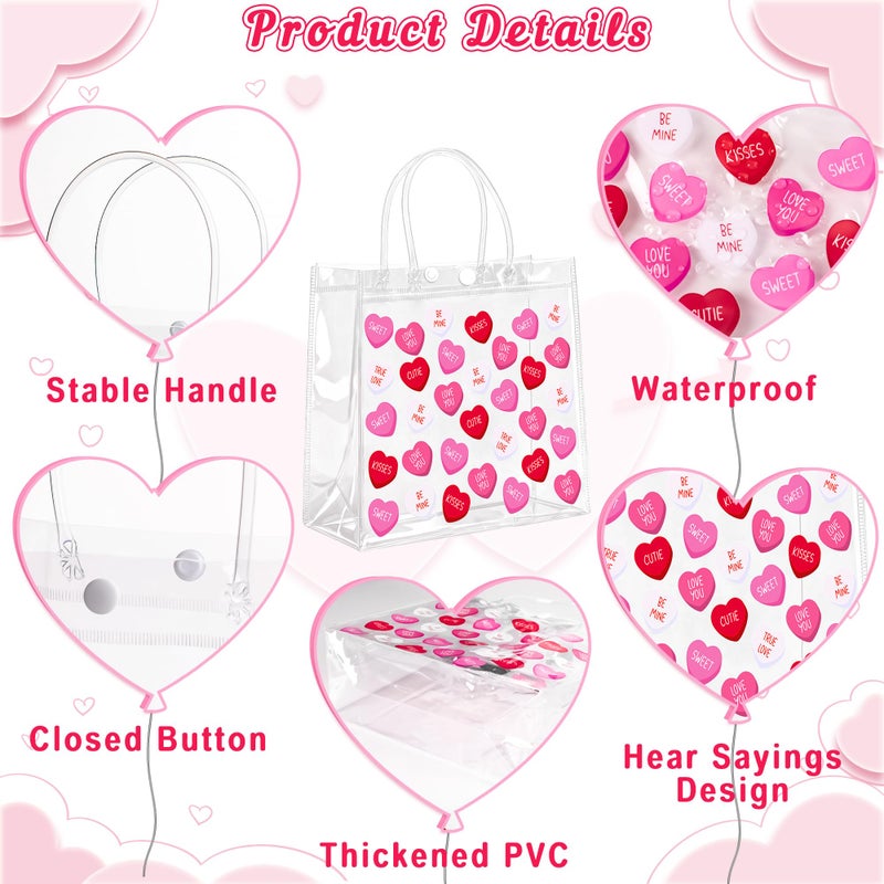 Renbuzhu 25PCS Valentineâ€™s Day Clear PVC Gift Bags Bulk Valentines Transparent Hear Sayings Bag Galentines Reusable Tote - Image 4