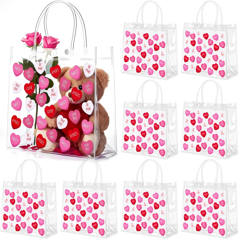 Renbuzhu 25PCS Valentineâ€™s Day Clear PVC Gift Bags Bulk Valentines Transparent Hear Sayings Bag Galentines Reusable Tote - Image 1