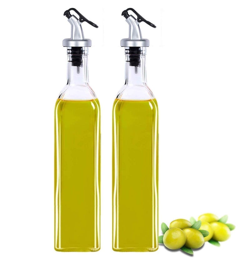 BLISSBORN Glass Oil Dispenser Bottle for Kitchen Stainless Steel LeakProof Cork Transparent Oil Bottle Pack of 2 500 ML