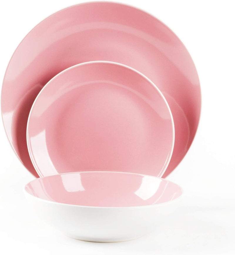 HomeVss Stoneware Coupe Shape 18pc Dinnerware Set Outside White  Inside Pink - Image 4