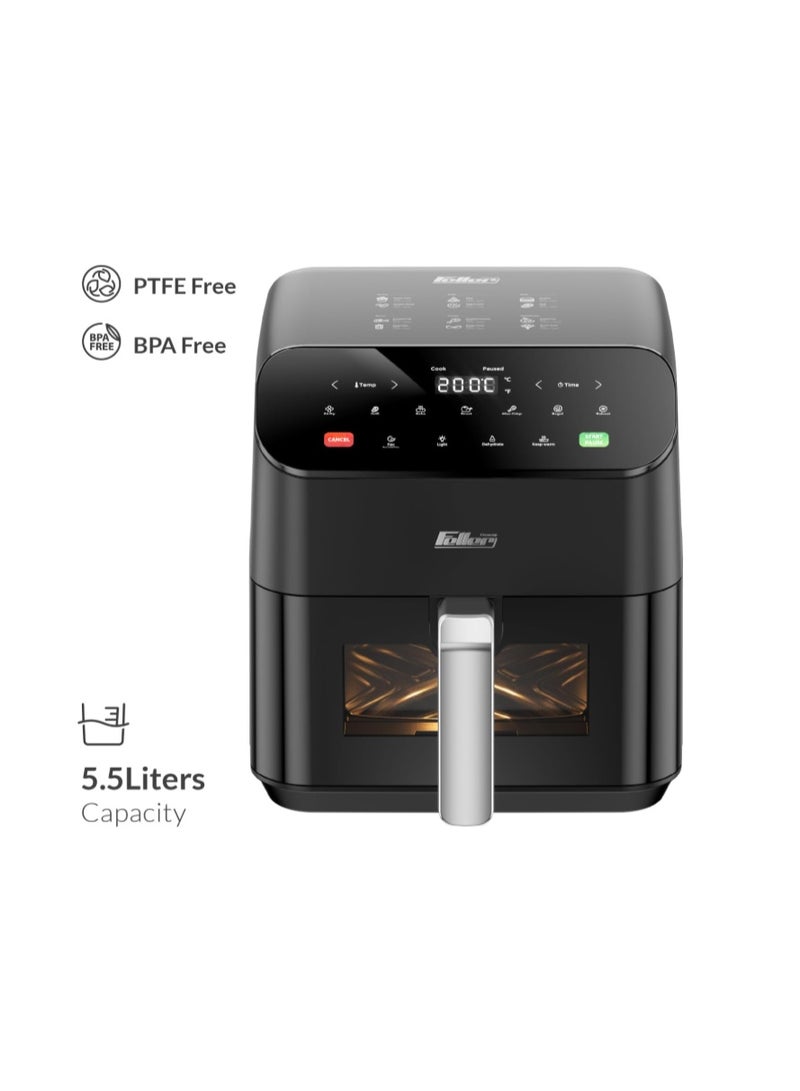 Feller Germany Air Fryer 1600 W, Large 5.5L Cap., Xcyclone-Tech, 4x Non-Stick Ceramic Coating,10 Cooking Functions, Touch Panel, Cool-Touch+Interior Lightning, AFR550, 2Y Guarantee-UAE Version - Image 2