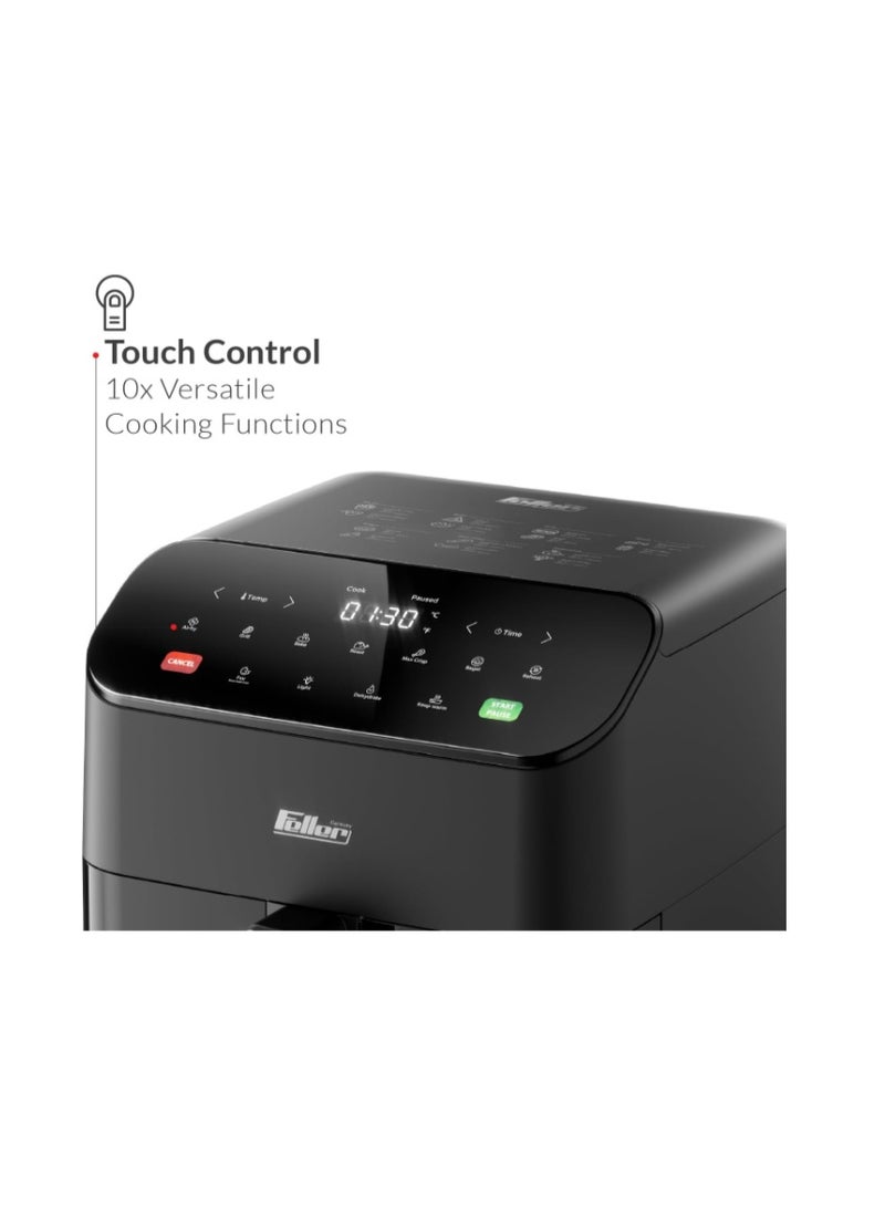 Feller Germany Air Fryer 1600 W, Large 5.5L Cap., Xcyclone-Tech, 4x Non-Stick Ceramic Coating,10 Cooking Functions, Touch Panel, Cool-Touch+Interior Lightning, AFR550, 2Y Guarantee-UAE Version - Image 3