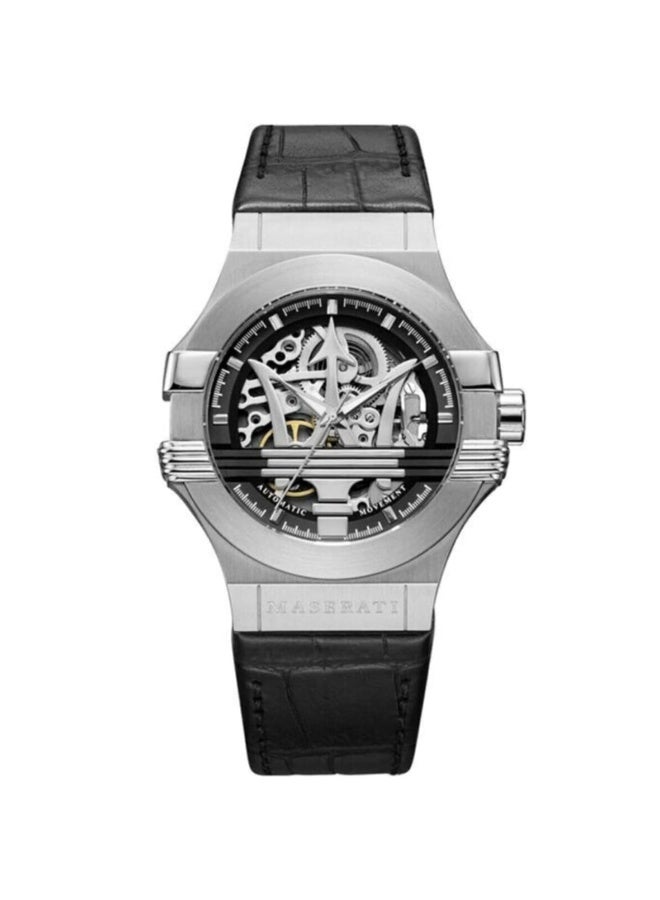 Maserati Potenza R8821108001 Men's Automatic Watch — Black Leather Strap | 100M Water Resistance - Image 1