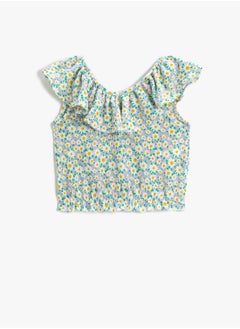Floral Crop T-Shirt Ruffle Shoulder-Off