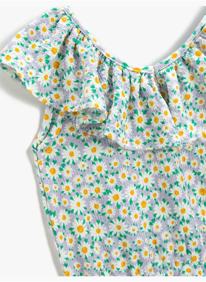 KOTON - Floral Crop T-Shirt Ruffle Shoulder-Off - Image 1